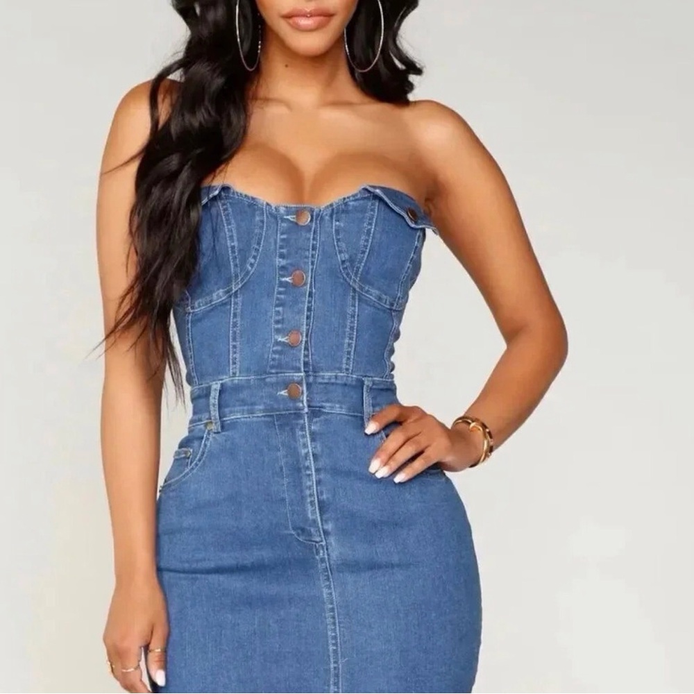 Fashion Nova Blue Denim Mini Dress
